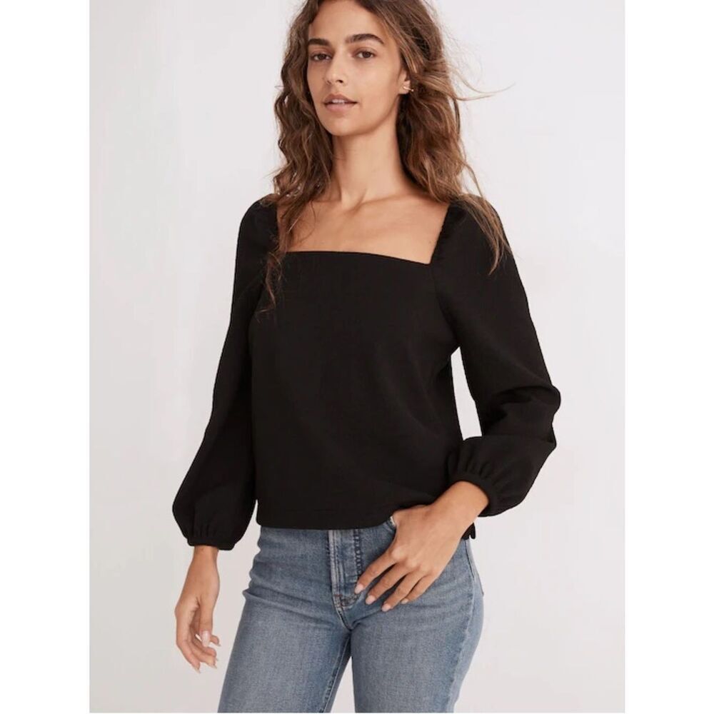 Madewell | Crepe Square-Neck Puff-Sleeve Top